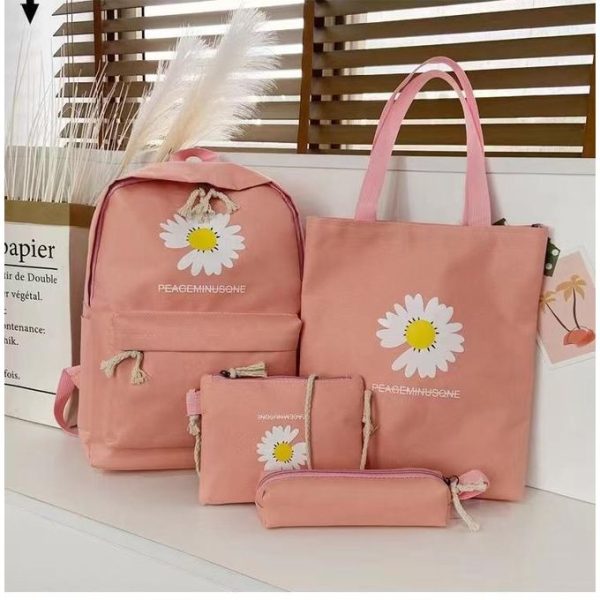 4-piece School Bag Set Daisy Flower Backpack Set Stylish