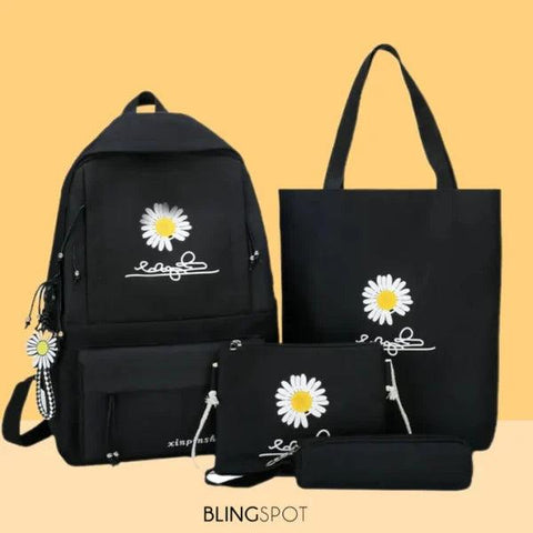 4-piece School Bag Set Daisy Flower Backpack Set Stylish