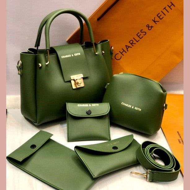 5 Pcs Shoulder Bag Set For Girls Charles & Keith Handbag (Green)