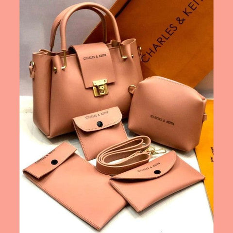 5 Pcs Shoulder Bag Set For Girls Charles & Keith Handbag (Pink)