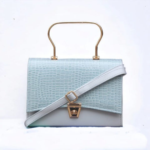 Stylish Sky Blue Hand Bag With Top Handle And Long Strap