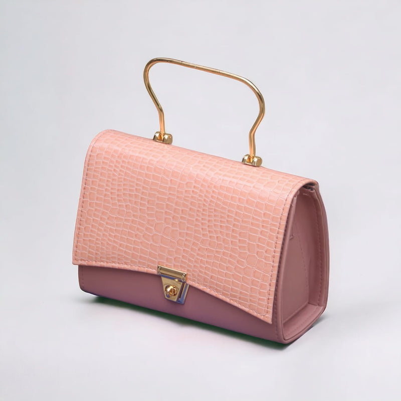 Stylish Pink Hand Bag With Top Handle And Long Strap