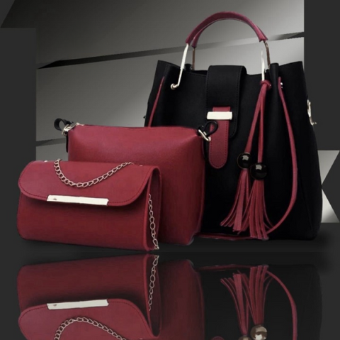 3 Pcs Fashionable Women’s Leather Plain Hand Bag Set For Women