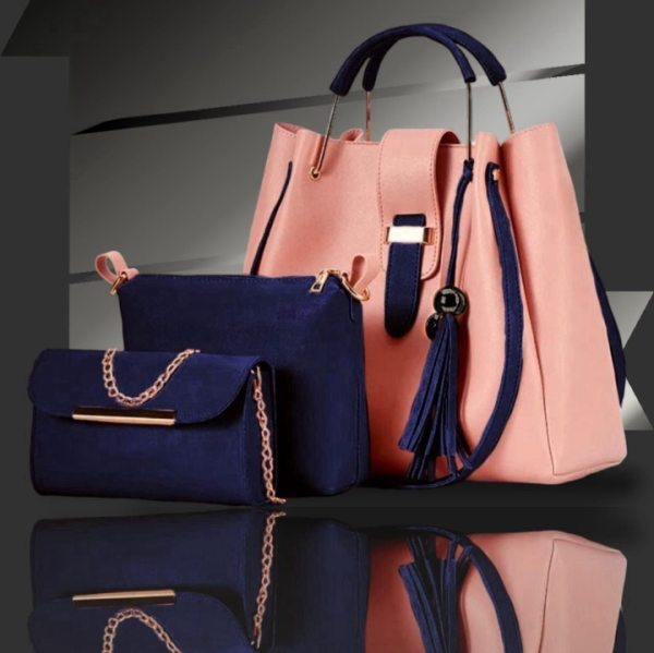 3 Pcs Fashionable Women’s Leather Plain Hand Bag Set For Women