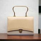 Stylish Cream Hand Bag With Top Handle And Long Strap